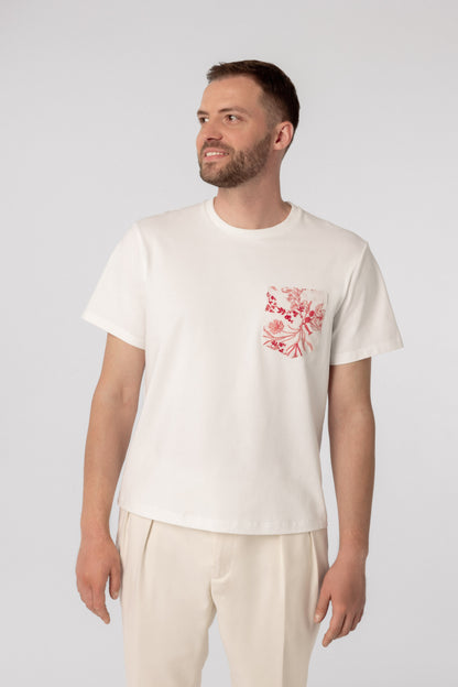 T-shirt oversize with floral pocket POCKET cream