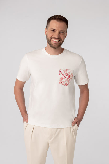 T-shirt oversize with floral pocket POCKET cream