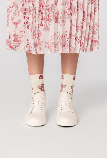 Women's socks with floral print SERAFIL white