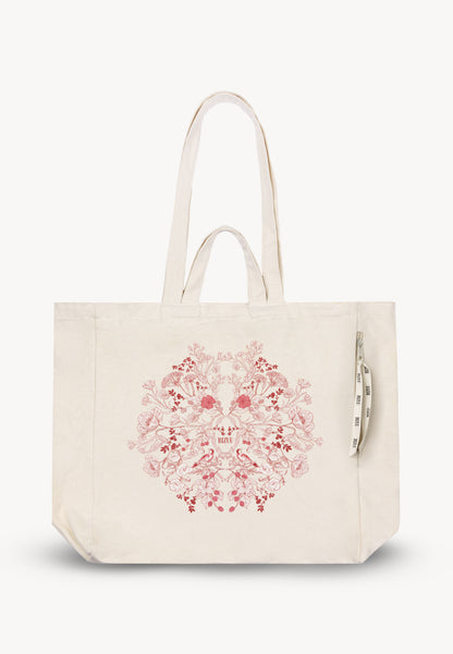 Cotton tote bag with floral print LENCIA cream