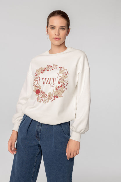 Women's cotton sweatshirt with cuffs DANNISA cream