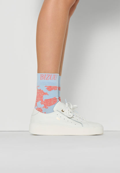 Cotton socks with ribbing and original floral jacquard SERAFIL blue