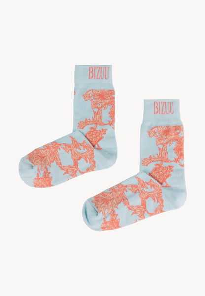 Cotton socks with ribbing and original floral jacquard SERAFIL blue