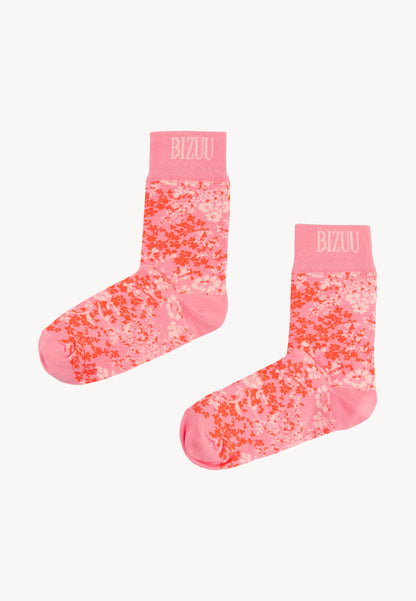 Cotton socks with ribbing and original floral jacquard SERAFIL pink