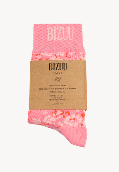 Cotton socks with ribbing and original floral jacquard SERAFIL pink