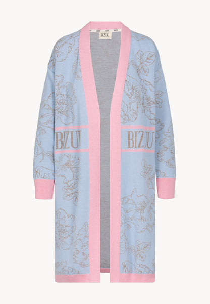 Long merino wool cardigan with floral pattern AESTAS blue