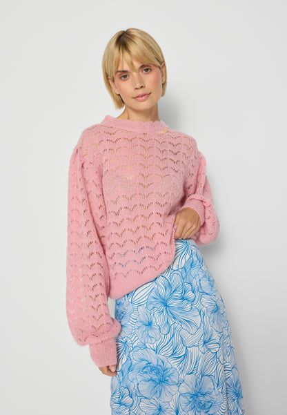 Sweater with openwork knit and ribbing HENNIX pink