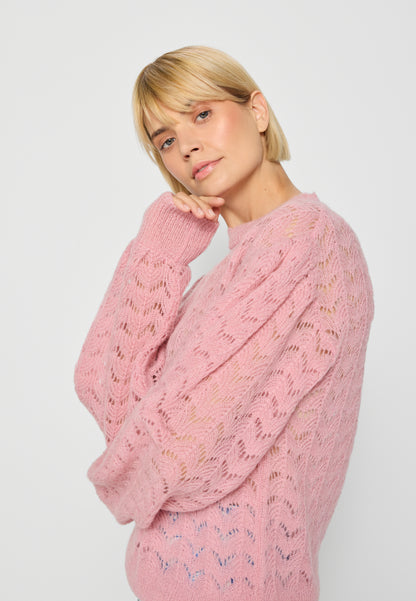 Sweater with openwork knit and ribbing HENNIX pink