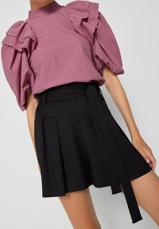 High-waisted tailored shorts with belt KANDYS black