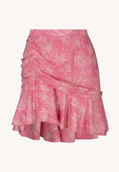 Mini skirt with floral and asymmetrical at the bottom MEXICANA pink