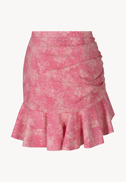 Mini skirt with floral and asymmetrical at the bottom MEXICANA pink