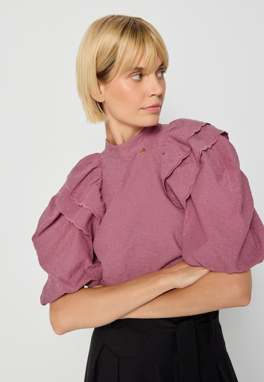 Blouse with puffed sleeves and stand-up collar CASSALA pink