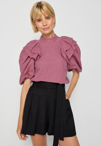 Blouse with puffed sleeves and stand-up collar CASSALA pink