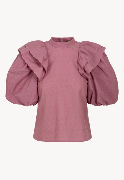 Blouse with puffed sleeves and stand-up collar CASSALA pink