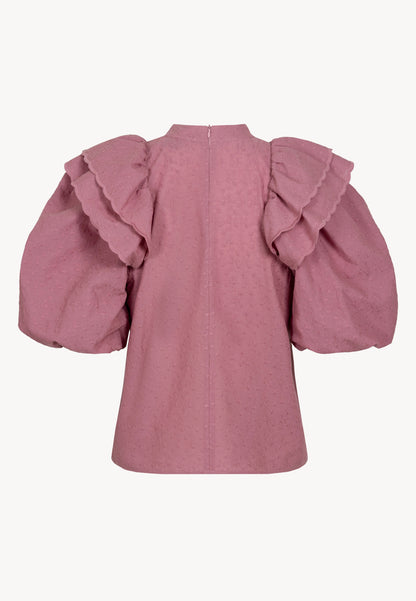 Blouse with puffed sleeves and stand-up collar CASSALA pink