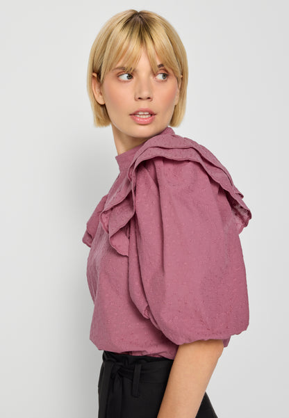 Blouse with puffed sleeves and stand-up collar CASSALA pink