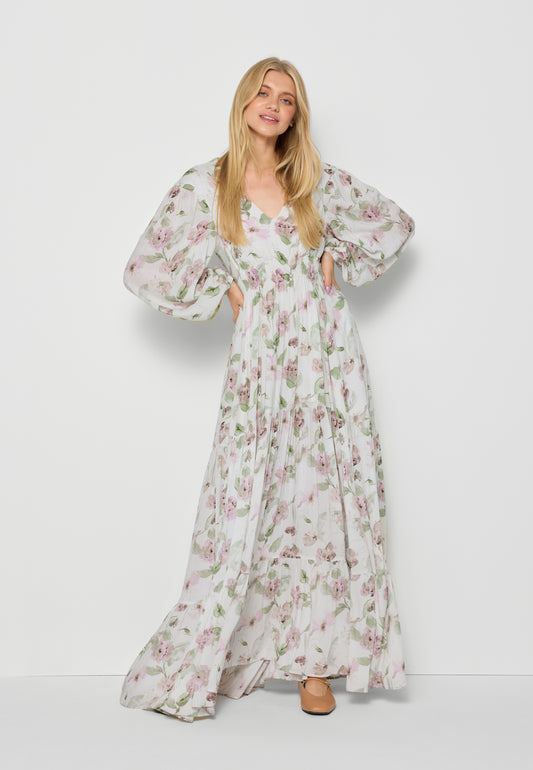 Maxi dress with V-neck and long sleeves MISTI cream