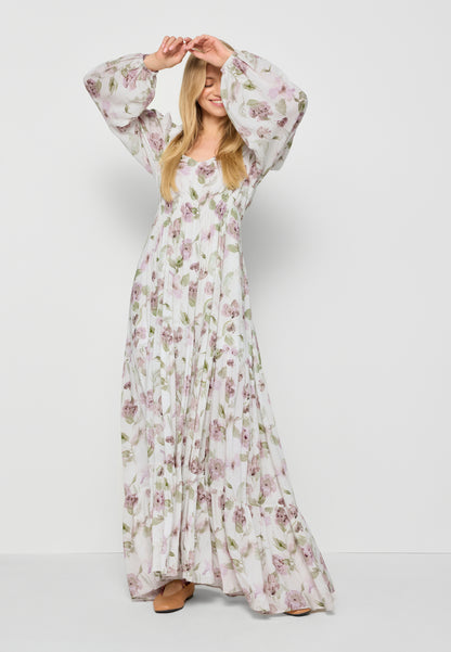 Maxi dress with V-neck and long sleeves MISTI cream