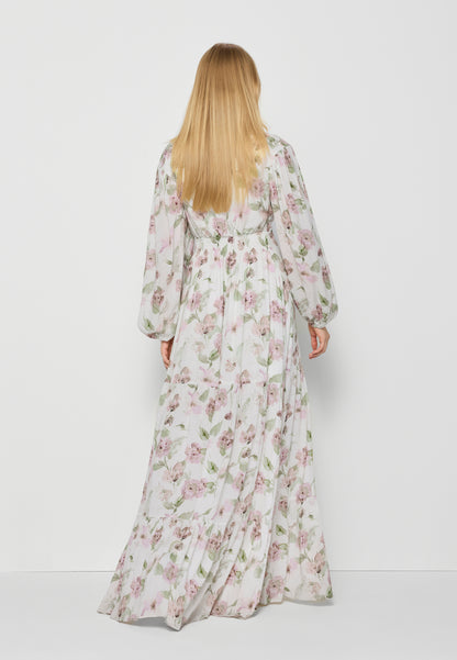 Maxi dress with V-neck and long sleeves MISTI cream