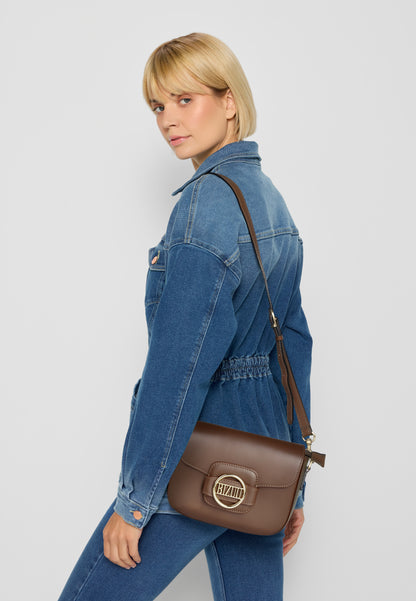 Leather bag with metal logo buckle BIZZI brown