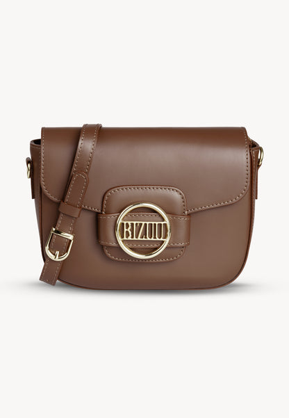 Leather bag with metal logo buckle BIZZI brown