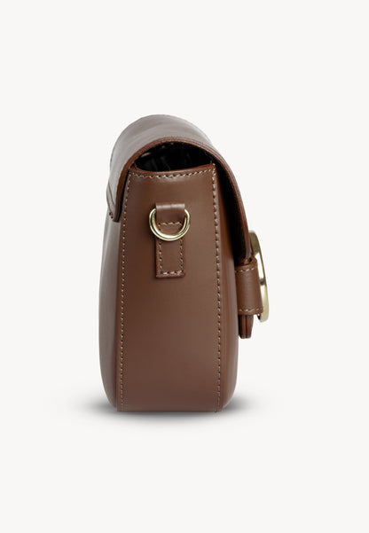 Leather bag with metal logo buckle BIZZI brown