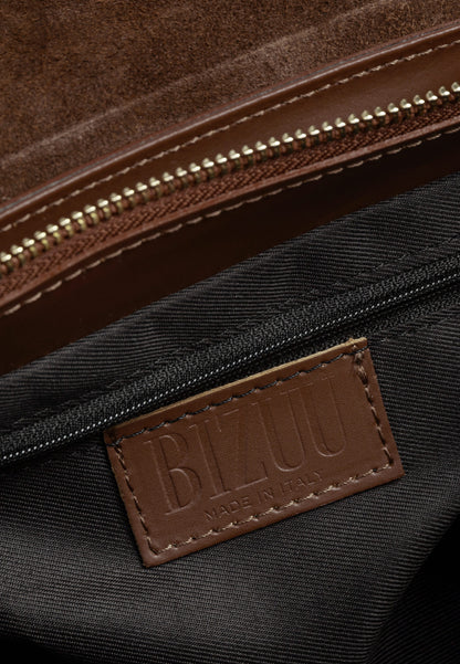 Leather bag with metal logo buckle BIZZI brown