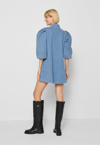 Denim dress with V-neck in ADRY in blue