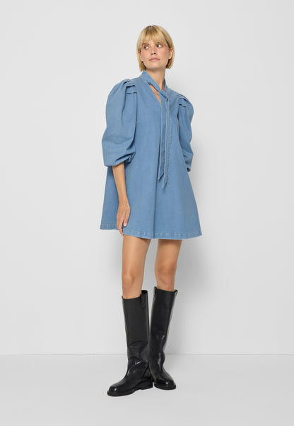 Denim dress with V-neck in ADRY in blue