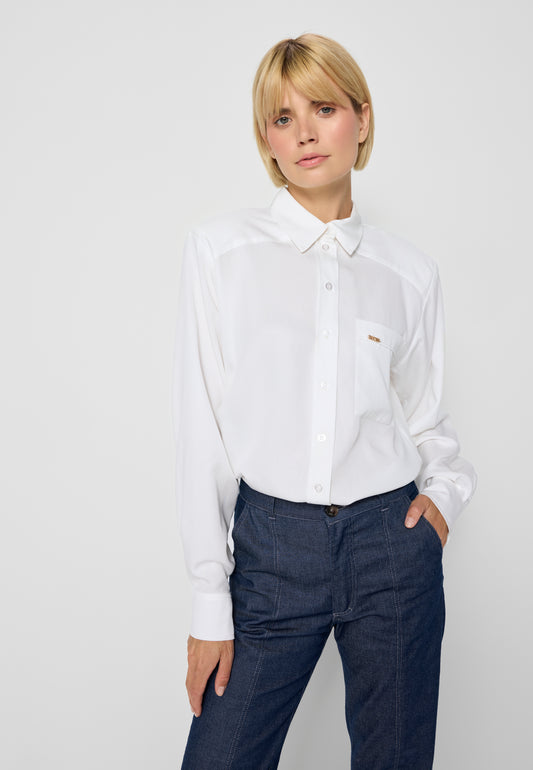 Women's blouse with shoulder pads GRUNEA in white