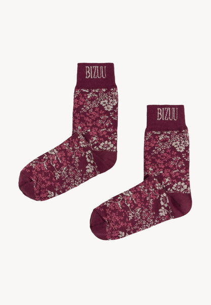 Women's floral socks with ribbed cuff SERAFIL in burgundy