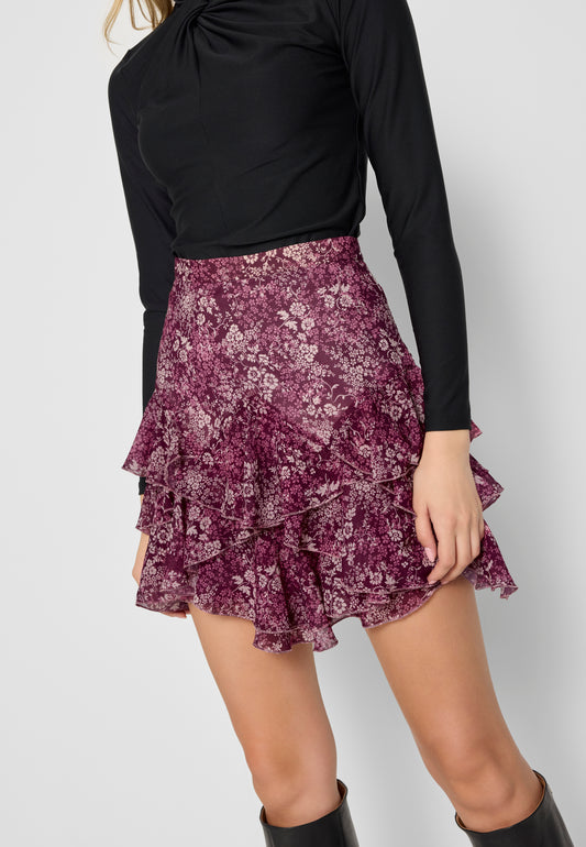 Mini skirt with ruffles and in an original print CANDICE