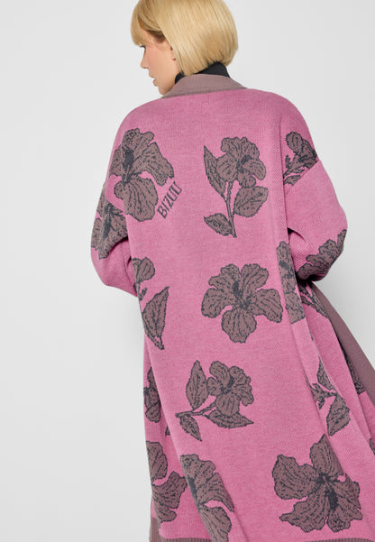 Long women's sweater with flowers ORMICA in pink