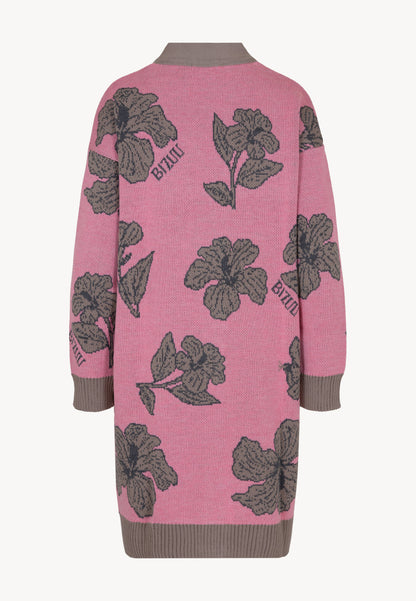 Long women's sweater with flowers ORMICA in pink