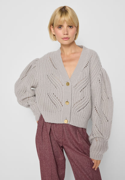 Cardigan with openwork stitch CLARA in beige