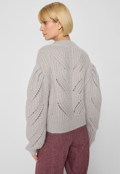 Cardigan with openwork stitch CLARA in beige