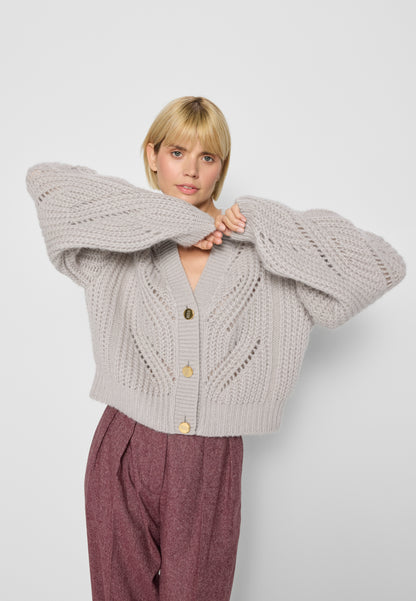 Cardigan with openwork stitch CLARA in beige