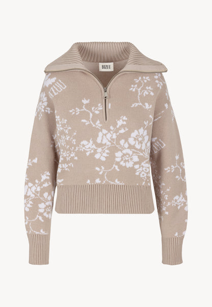 Women's sweater in an original floral print design ZIPPI in beige