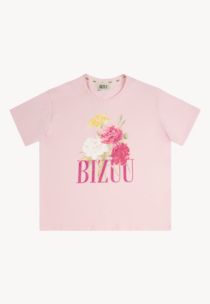 Women's T-shirt with logo and floral print RIFA in pink