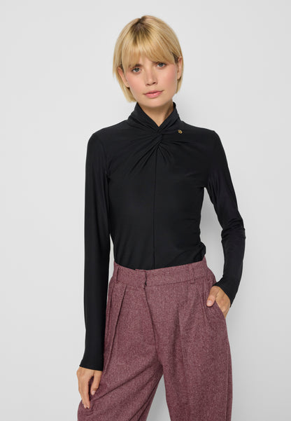 Women's lycra blouse with a stand-up collar PINOWA  in black