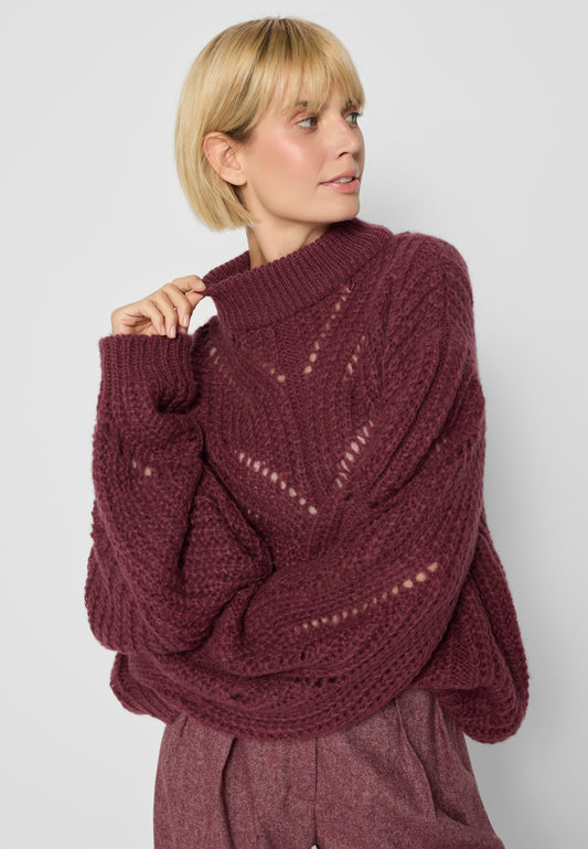 Oversized openwork sweater ROSSO in burgundy