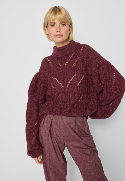 Oversized openwork sweater ROSSO in burgundy