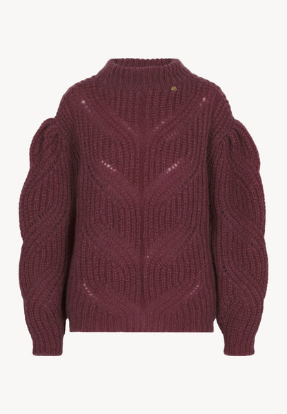 Oversized openwork sweater ROSSO in burgundy