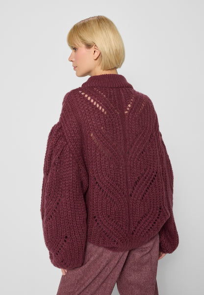 Oversized openwork sweater ROSSO in burgundy