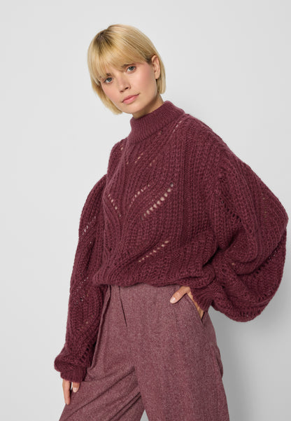 Oversized openwork sweater ROSSO in burgundy