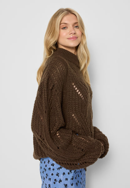 Oversized open-knit sweater with a touch of wool ROSSO in brown