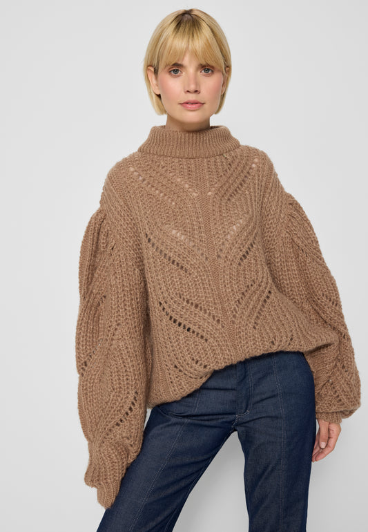 Unbuttoned sweater with openwork weave ROSSO in beige