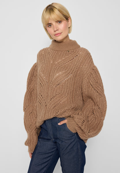 Unbuttoned sweater with openwork weave ROSSO in beige