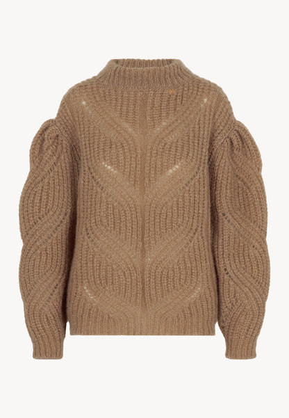 Unbuttoned sweater with openwork weave ROSSO in beige