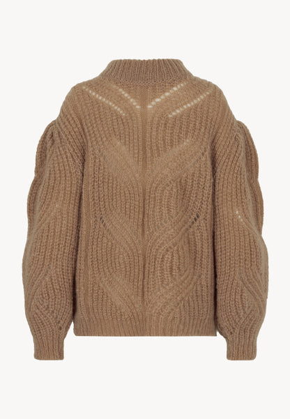 Unbuttoned sweater with openwork weave ROSSO in beige